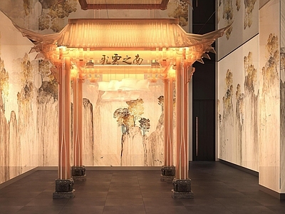 现代新中式艺术装置 餐厅艺术装置 玄关过道展区 亚克力发光 墙布透光饰面 中式建筑装置