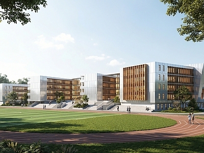 现代简约学校建筑 教学楼及操场