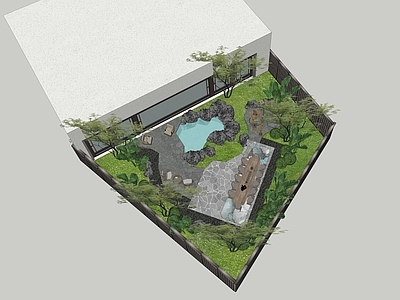 现代新中式别墅庭院 现代庭院