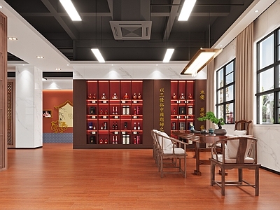 现代新中式酒馆 酒展柜 新中式桌椅