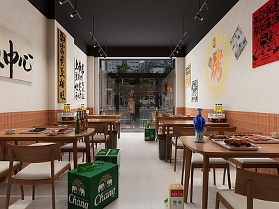 现代烧烤烤肉店 烧烤店 小户型 国潮风 工业风