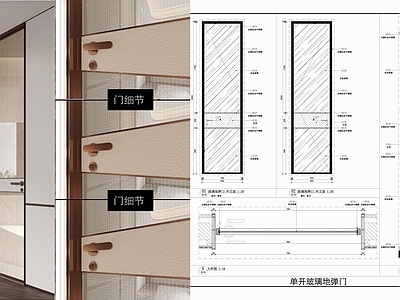 玻璃门节点 玻璃地弹门 单开玻璃门 卫生间单开门 门节点 施工图