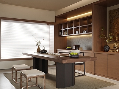 现代茶室 茶桌椅 茶柜