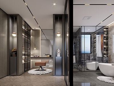 现代衣帽间 主卧衣帽间 U型衣帽间 卫生间 浴缸