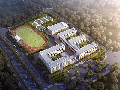 现代小学 现代 职业学校 鸟瞰规划 鸟瞰