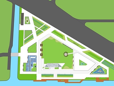 现代简约口袋公园 现代口袋公园 运河公园景观 滨水口袋公园 三角形口袋公园 直线风格口袋公园