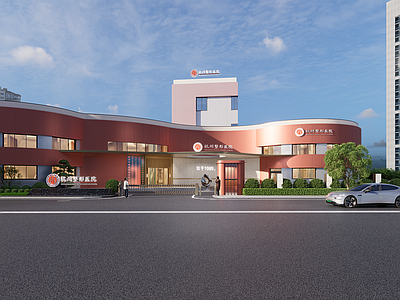 现代医院建筑 整形医院 医院 门头 曲线形立面 二层建筑立面改造