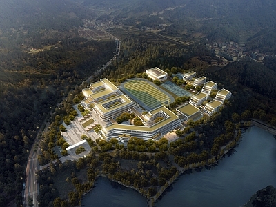 现代主义学校外观 现代 职业学校 鸟瞰规划 鸟瞰3D模型