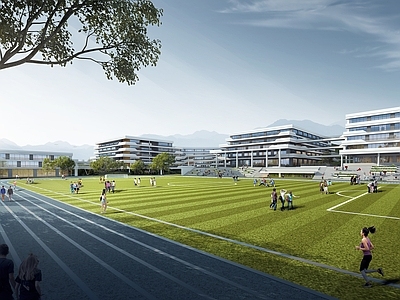 现代简约学校外观 现代 职业学校 教学楼 操场