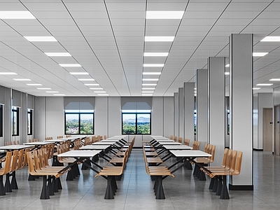 现代简约学生食堂 食堂 餐厅桌椅 现代食堂 工厂食堂 学生食堂