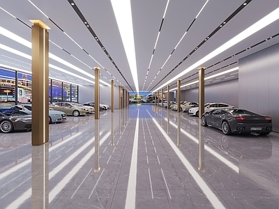 现代极简汽车展厅 车间展厅 汽车 车库 地下车库 现代车库