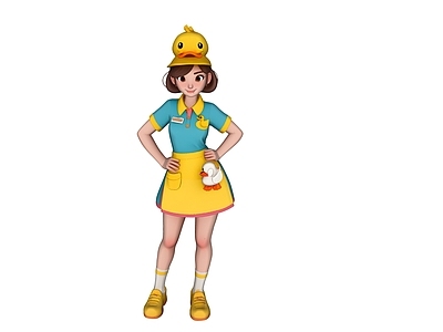 女人 卡通3d人物 游乐园人物 鸭子 小黄鸭