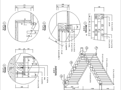 现代楼梯节点 楼梯剖面 楼梯扶手 施工图