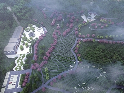 新中式现代文旅项目景观 茶田景观 茶田公园 山地公园 公园景观