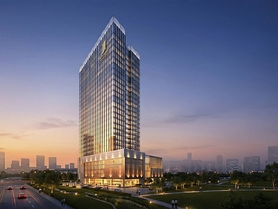 现代轻奢酒店建筑 商业裙房高层酒店