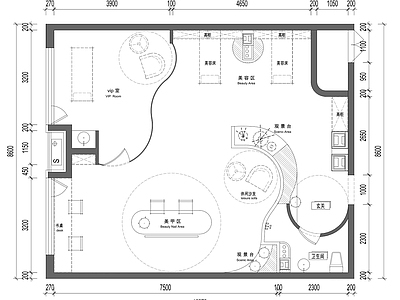 现代美容院 美容院平面图 施工图