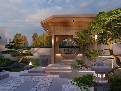 新中式日式别墅庭院 日式庭院 禅意庭院