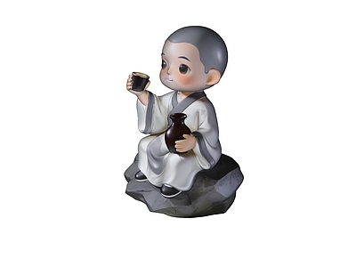 现代雕塑 小和尚 独酌 AIGC 雕塑 美陈