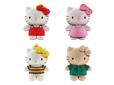 毛绒玩具风格摆件组合 kitty 娃娃 儿童房摆件 毛绒玩具