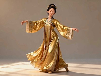 女人 金纱唐装舞姬摆件 国风金裙舞女 鎏金汉服舞姬装饰 唐装舞女古风人偶 明代女人