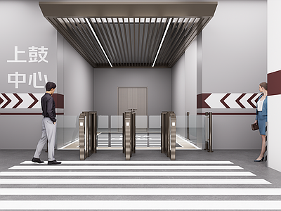 现代电梯厅 地库光厅 闸机 地库划线 标识系统 裸顶管道