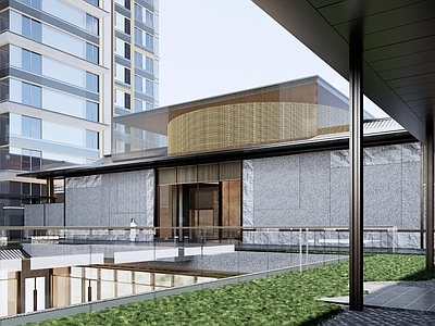 现代轻奢售楼处建筑 精奢示范区售楼处 新中式售楼建筑 观景平台 示范区入口前场 酒店式