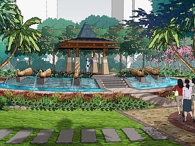 美式欧式亭子 美式景观亭水景 欧式尖顶方亭水景 施工图