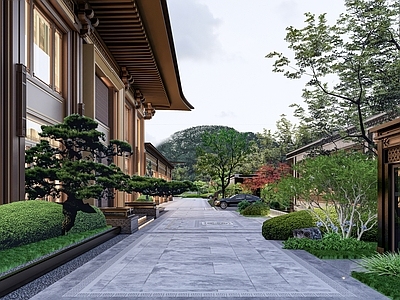 新中式小区景观 新中式展示区 新中式停车场 新中式景墙