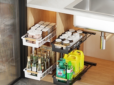 现代简约厨房用品 现代橱柜 收纳调味瓶罐 洗洁精用品道具