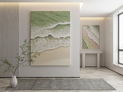 奶油风玄关 侘寂挂画 油画