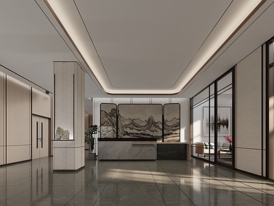 现代新中式门头 养老门厅 餐厅