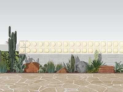 现代其他景观小品 隔断景墙 沙生植物 矮墙 玻璃砖