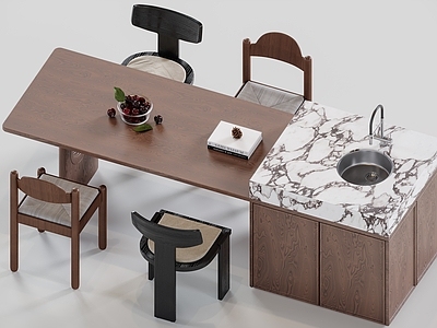 现代简约餐桌椅 中古岛台餐桌