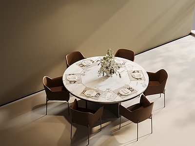 现代简约餐桌椅 现代风格 大理石餐桌 皮椅