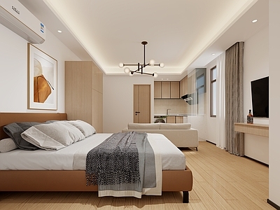 原木风公寓 公寓床 洗衣机 电视墙 装饰画