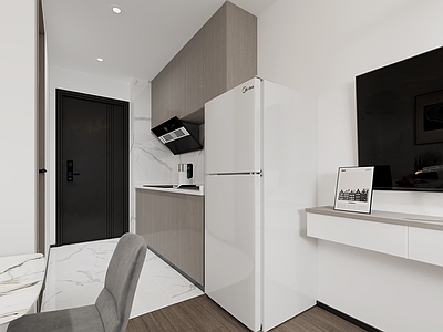 现代简约公寓 电视柜 冰箱 厨房 餐桌