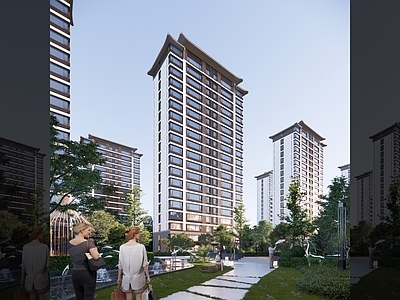 新中式轻奢高层住宅 中铁建发 室外场景 投标标准化