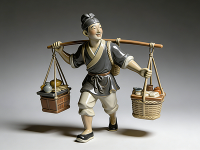 现代新中式雕塑 货郎挑担 雕塑 美陈 AIGC 人物雕塑