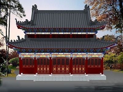 中式中古古建筑 中式古建大殿 中式重檐大殿 中式寺庙大殿 中式仿古大殿