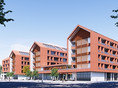 新中式初中 现代中式学校 红砖建筑 简约 坡屋顶 中学建筑