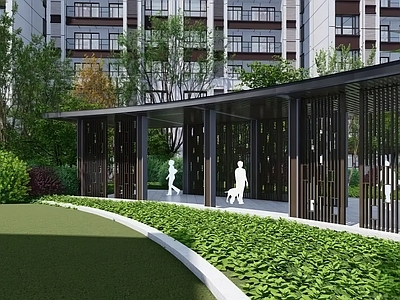 新中式现代廊架 新中式弧形廊架 钢结构廊架 施工图