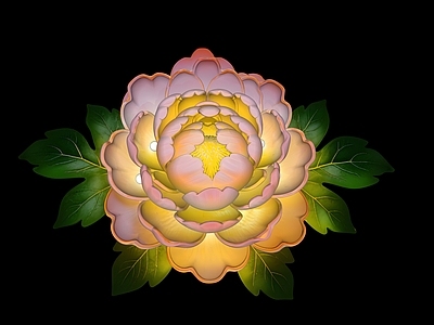 现代雕塑 花雕塑 牡丹花植物 灯光