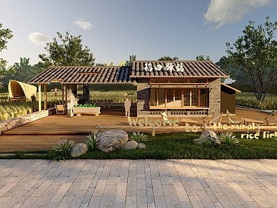 现代新中式驿站 稻田驿站 休闲驿站 乡村驿站 休闲廊架 售卖亭