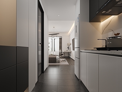 现代简约公寓 入户玄关柜 入户厨房