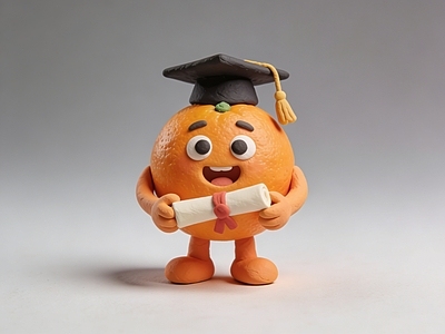 现代新中式雕塑 橙子 学士帽 雕塑 美陈 AIGC