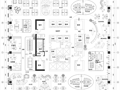 简约开放办公室 共享办公室 办公会所 经理室 办公家具 办公桌椅 施工图