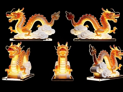 现代新中式艺术装置 2D 动物龙雕塑