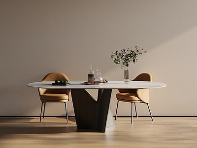 现代简约餐桌椅 现代风格 大理石餐台 皮质餐椅