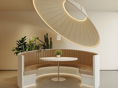 奶油风咖啡厅 餐饮圆卡座 卡座隔断装置