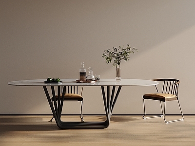 现代简约餐桌椅 大理石餐桌 中古风 极简风